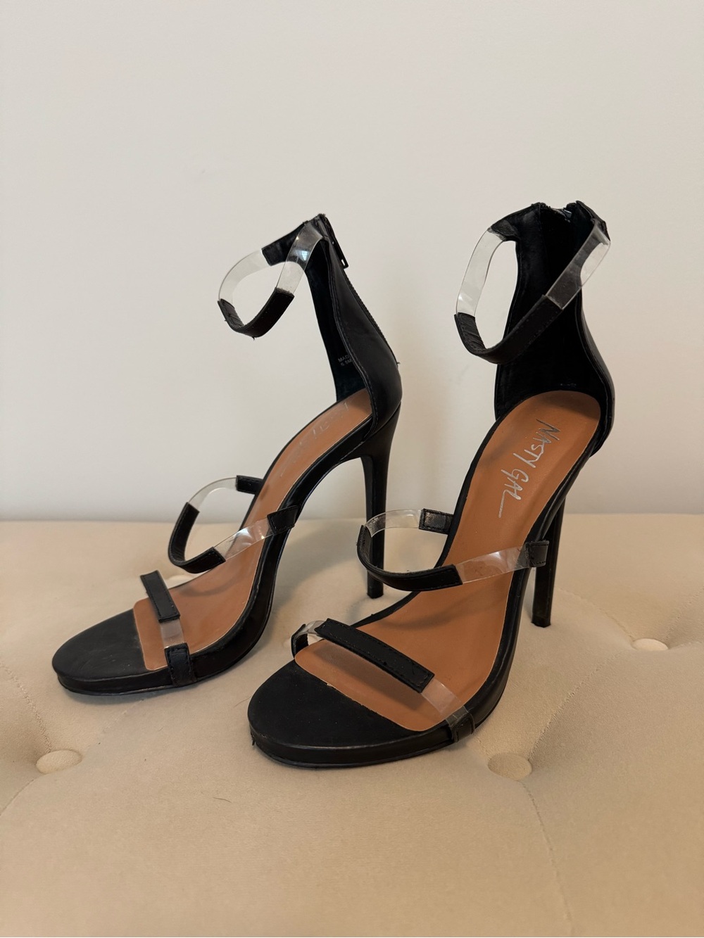 Nasty Gal Black and Clear High Heel Strappy Sandals